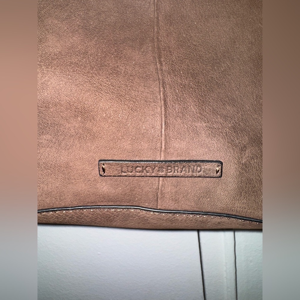 Y2K Lucky Brand Suede Chocolate Brown Hobo Bag with Tassel - Picture 4 of 6